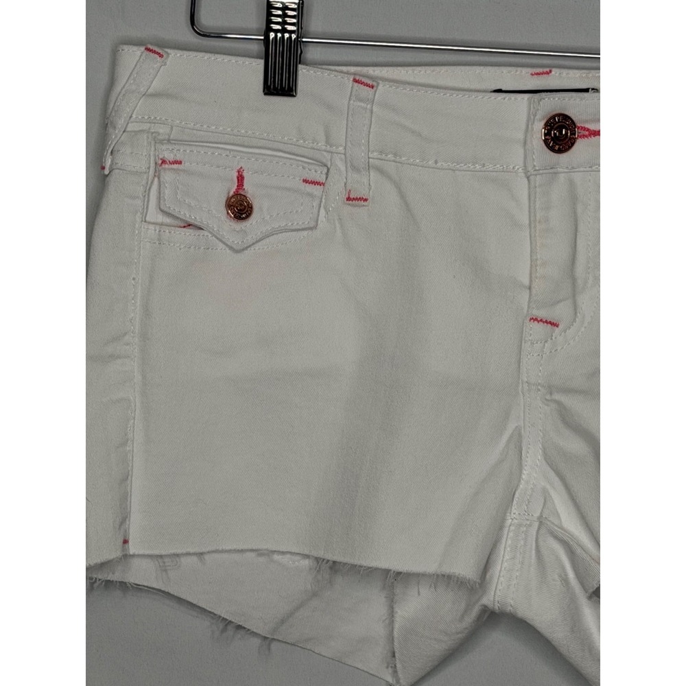 True Religion Joey Cut Off Shorts White Pink Stitch Low Rise Flap Pocket W29 NWT - Picture 2 of 16
